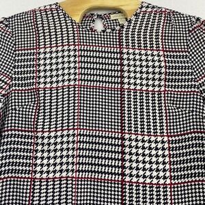 Appleseed's Houndstooth Blouse Long Sleeve‎ Career Top Black Red 16 Silk Like